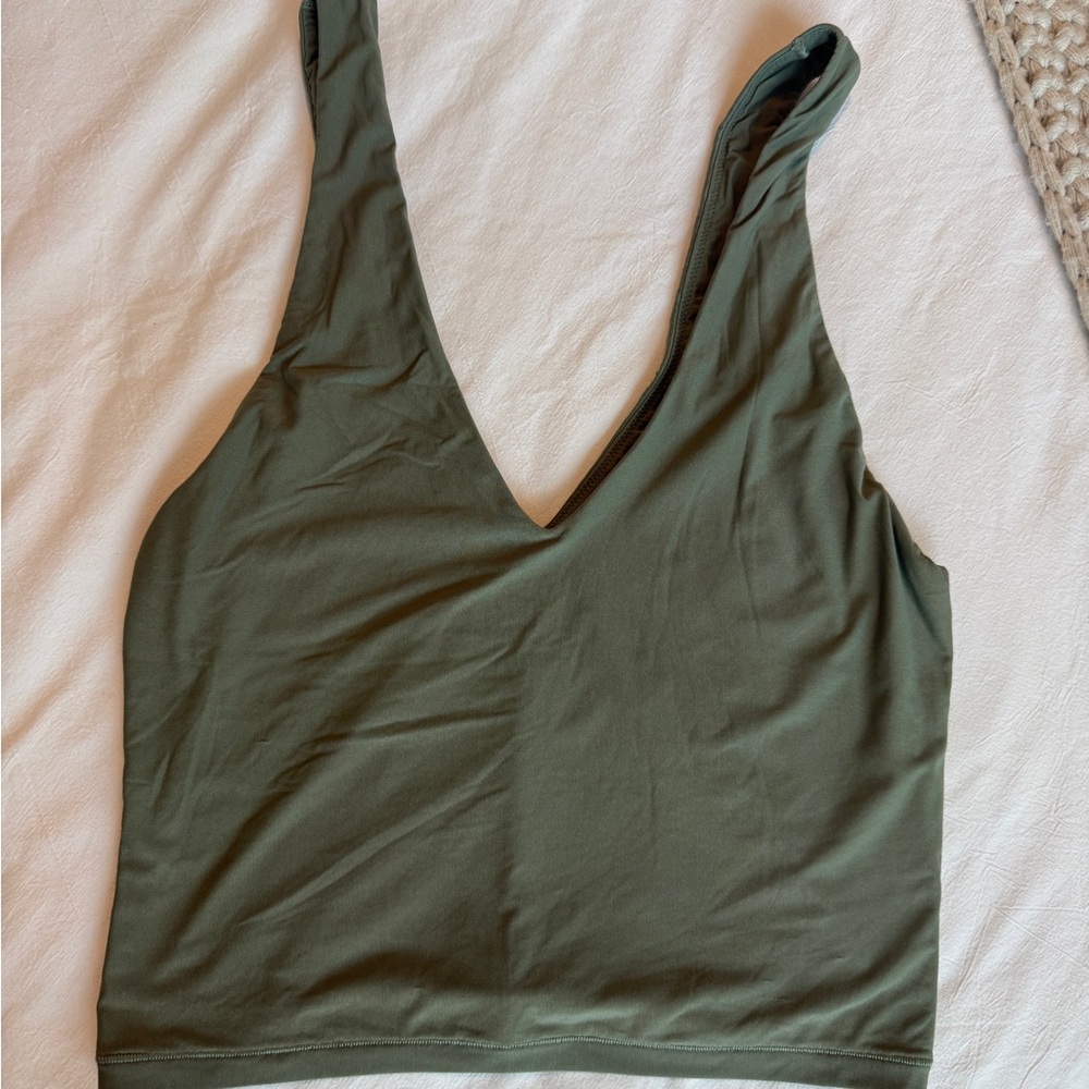 Aerie Smoothez Deep V Olive Crop Tank Top